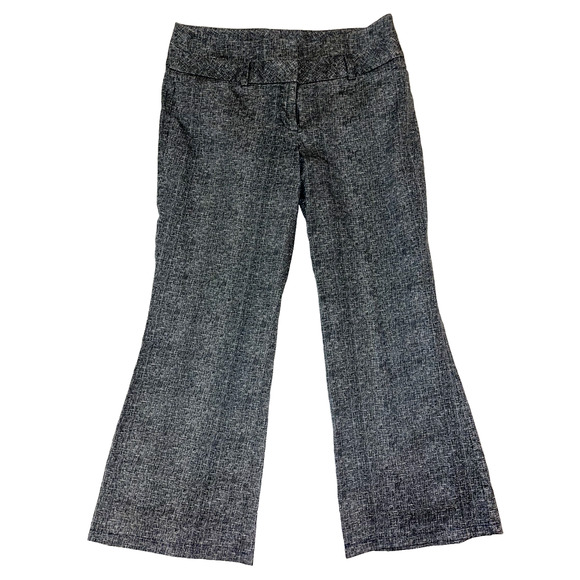 Express Womens Cropped Slacks Dress Pants Black White Weaved Pattern Bootcut 6 - Picture 1 of 6